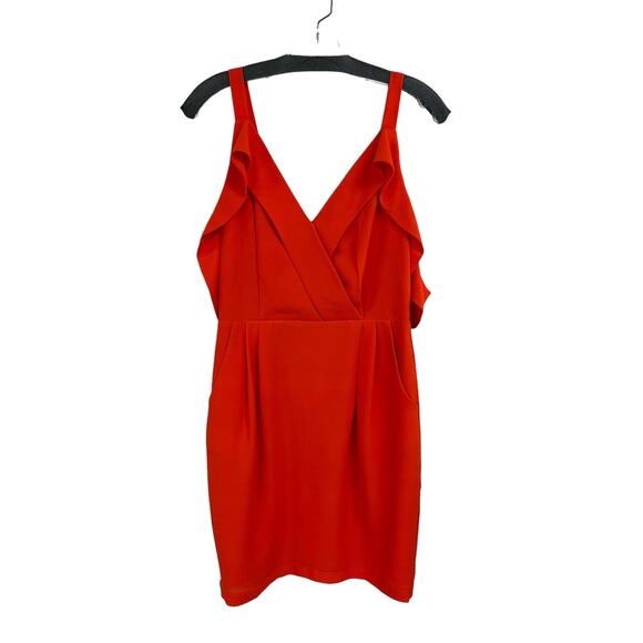 NWT Adelyn Rae Orange Cold Shoulder V Neck Ruffle Front Snap Mini Dress Small - Picture 1 of 7